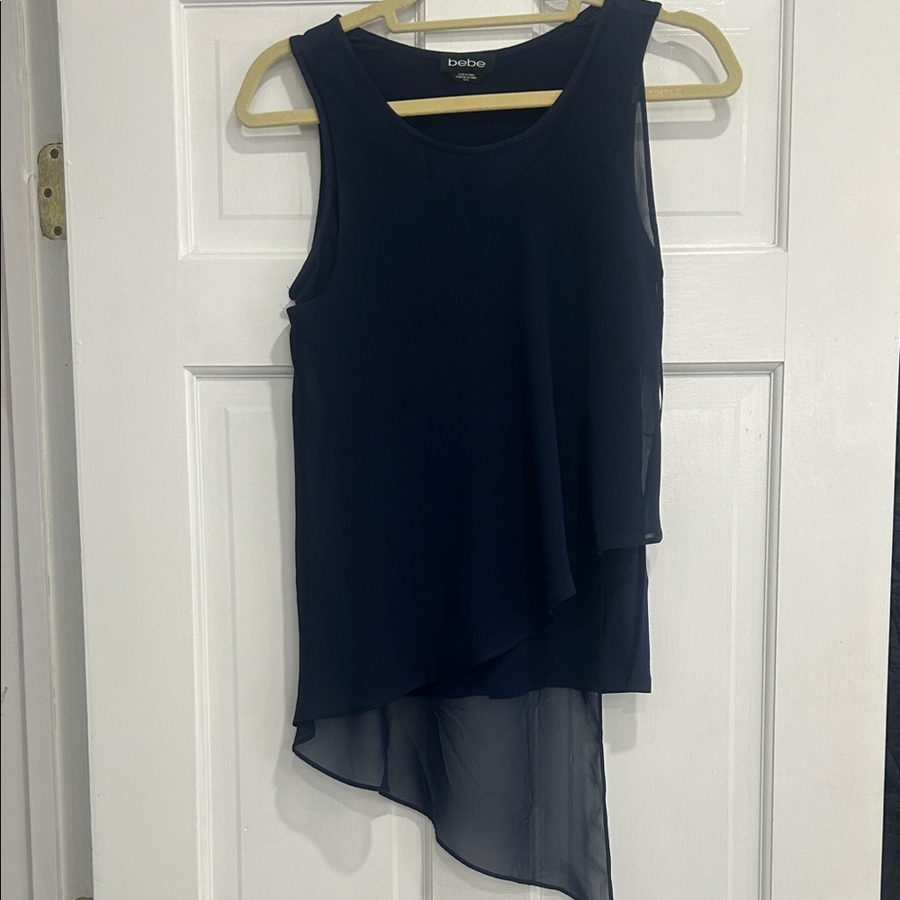 bebe Navy Layered Asymmetrical Chiffon Tank